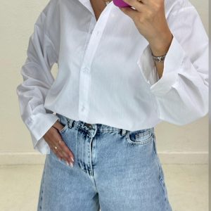 شومیز سفید دکمه دار کد 6170