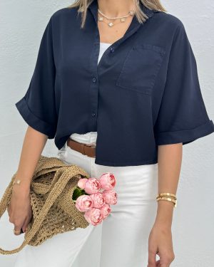 شومیز سیلک مانا کد 9230 - سرمه ای